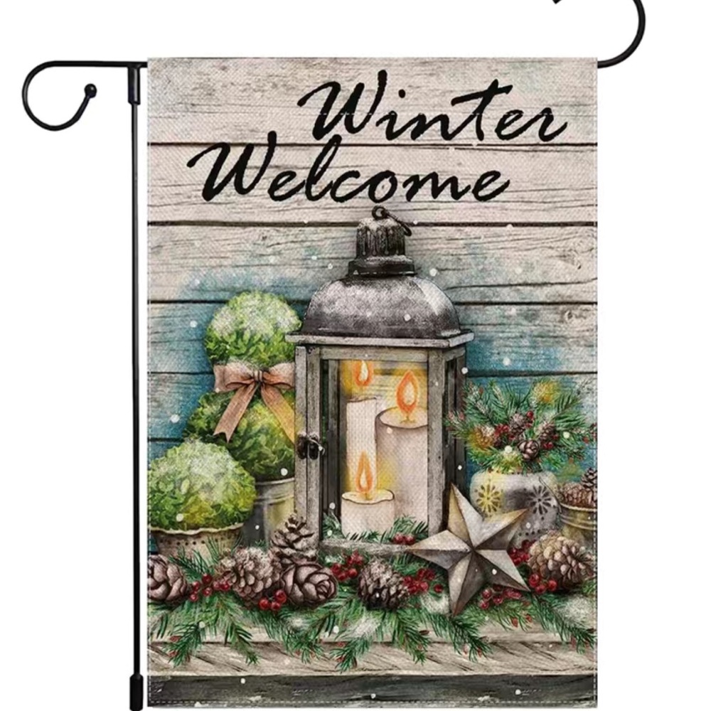 NIP 1pc, 12x18” WINTER WELCOME Flag,Burlap, Double Sided